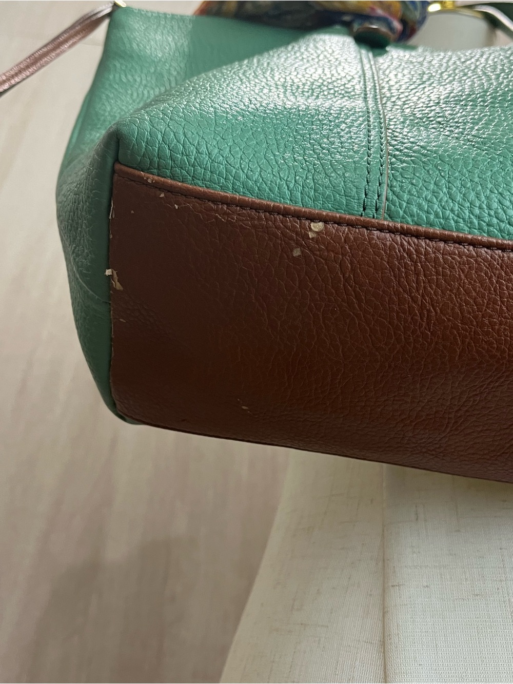Fossil Green Pebbled Leather Tote Bag Large Zip Top Shoulder Purse - Picture 5 of 14